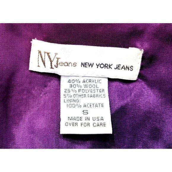 Vintage 80s/90s NEW YORK JEANS Blue Teal Plaid Wool Blend Jacket Zip Up Size S - Picture 3 of 8